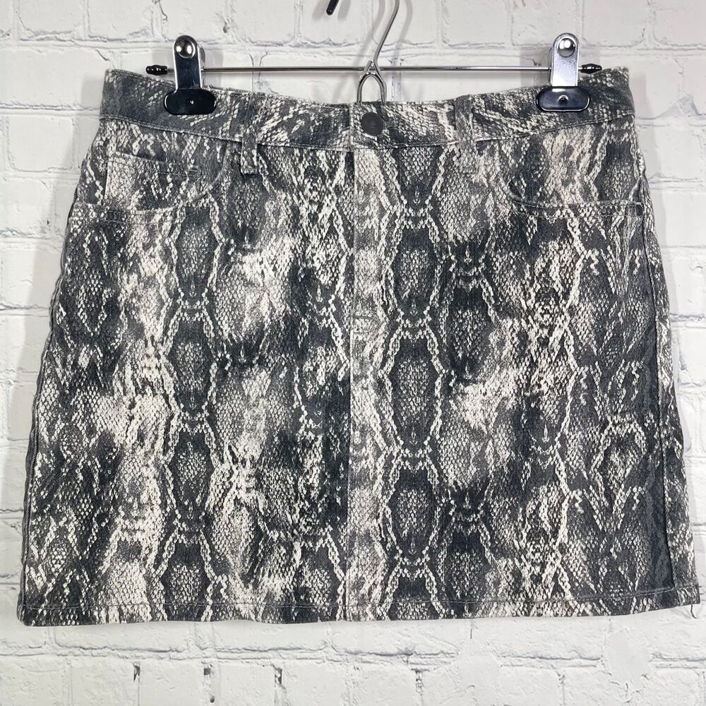 Zara Mini Denim Skirt Large Animal Print Snake Phyton Pockets Festival Disco